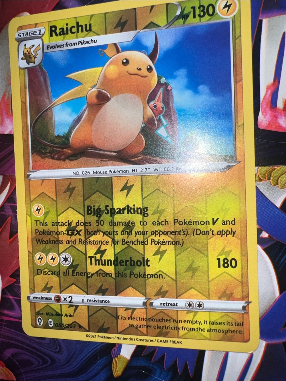 Pokemon Raichu Card - Yellow & Blue Artwork